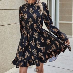 NIB Floral ruffle neck dress